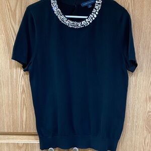 Tommy Hilfiger Black Short Sleeve Top with Beaded Neckline